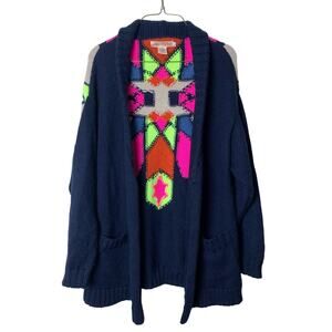Mara Hoffman Alpaca Blend navy blue neon Intarsia geometric cardigan Size‎ XS